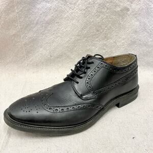 Stafford Long Wingtip Oxford Size 10 M Full Brogue Black‎ Leather Medallion